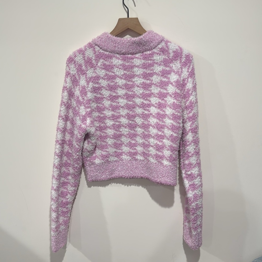 NEW •Skims • Women’s Cozy Knit Zip Up Sweater Pink White Houndstooth Large - Picture 5 of 5